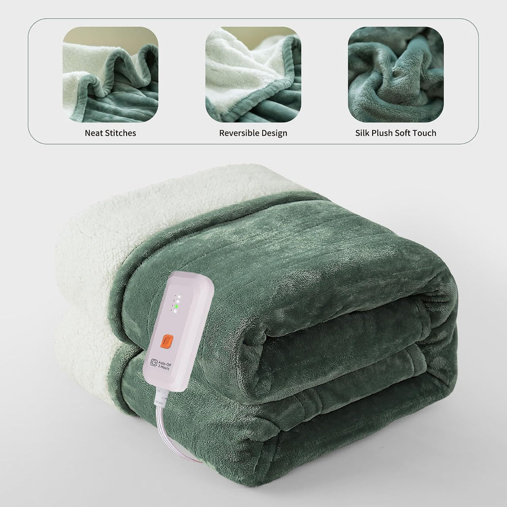 GOTCOZY Heated Blanket-Soft Plush Electric Blanket 50"X60"(Green)