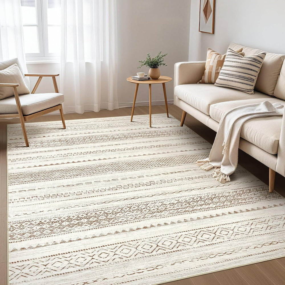 Nakagishi Area Rug Living Room Rugs: 4X6 Machine Washable Boho Large Neutral