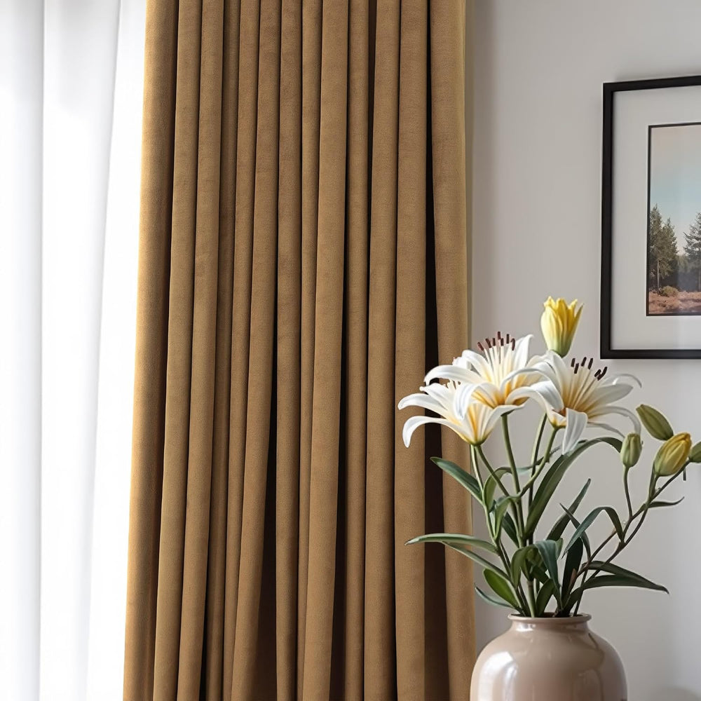 Velvet Curtains 84 Inch Length 2 Panels Set Gold Brown Light Blocking Thermal...