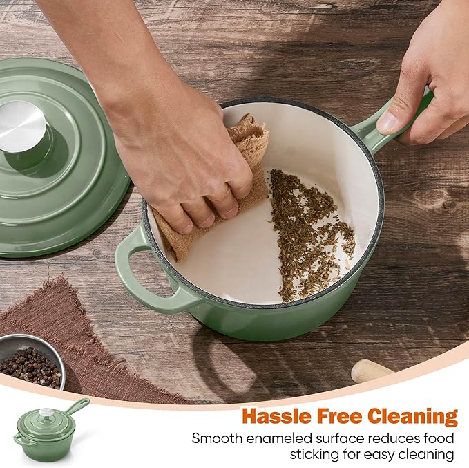 Homikit 2 Quart Saucepan with Lid, Enameled Cast Iron Small Sauce Pan Cooking