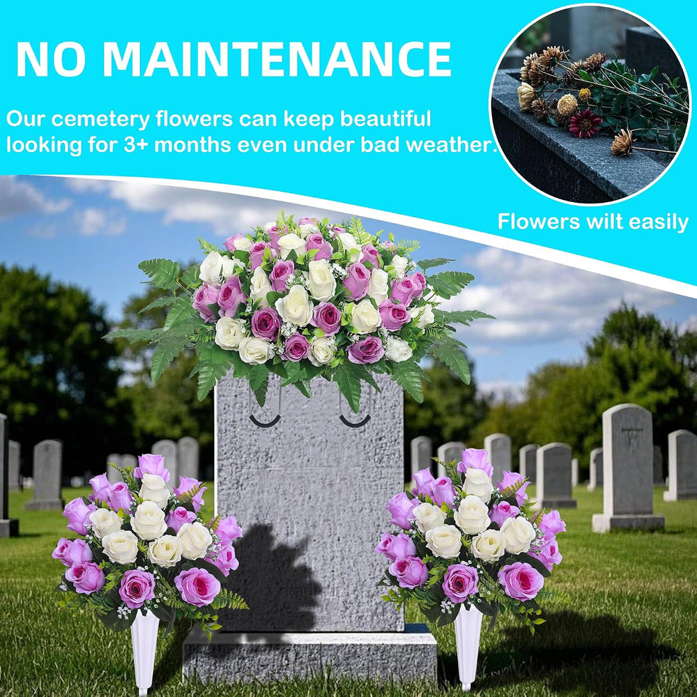 Artificial Cemetery Flower Saddles, Cemetery Memorial Flowers with Vase,Outdo...