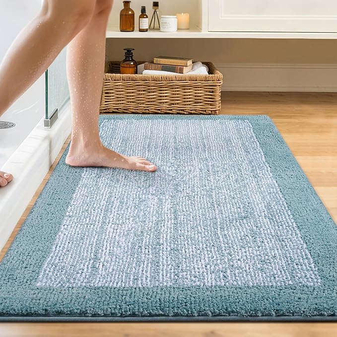 48x32 Large Bathroom Rugs Washable Non Slip, Dusty Blue Bath Mat