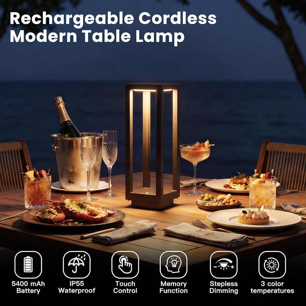 WIHTU 10" Rechargeable Outdoor Table Lamp Set of 2, Cordless Portable Light