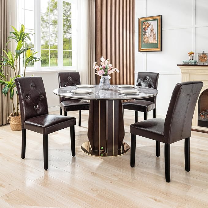 VECELO Upholstered Dining Chairs Set of 2, Modern PU Leather and Solid Wood L...
