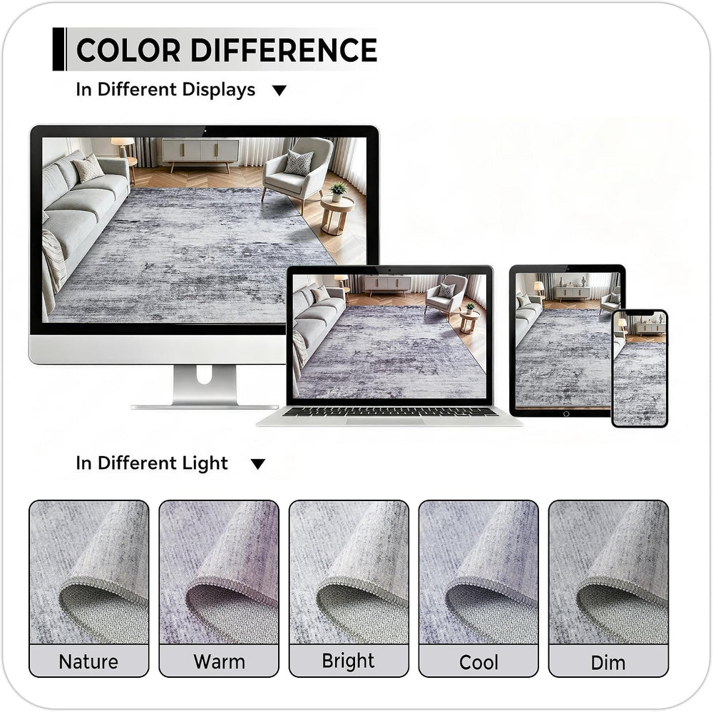 Toneed Washable 6x9 Grey Area Rug with Non-Slip Backing for Living Room