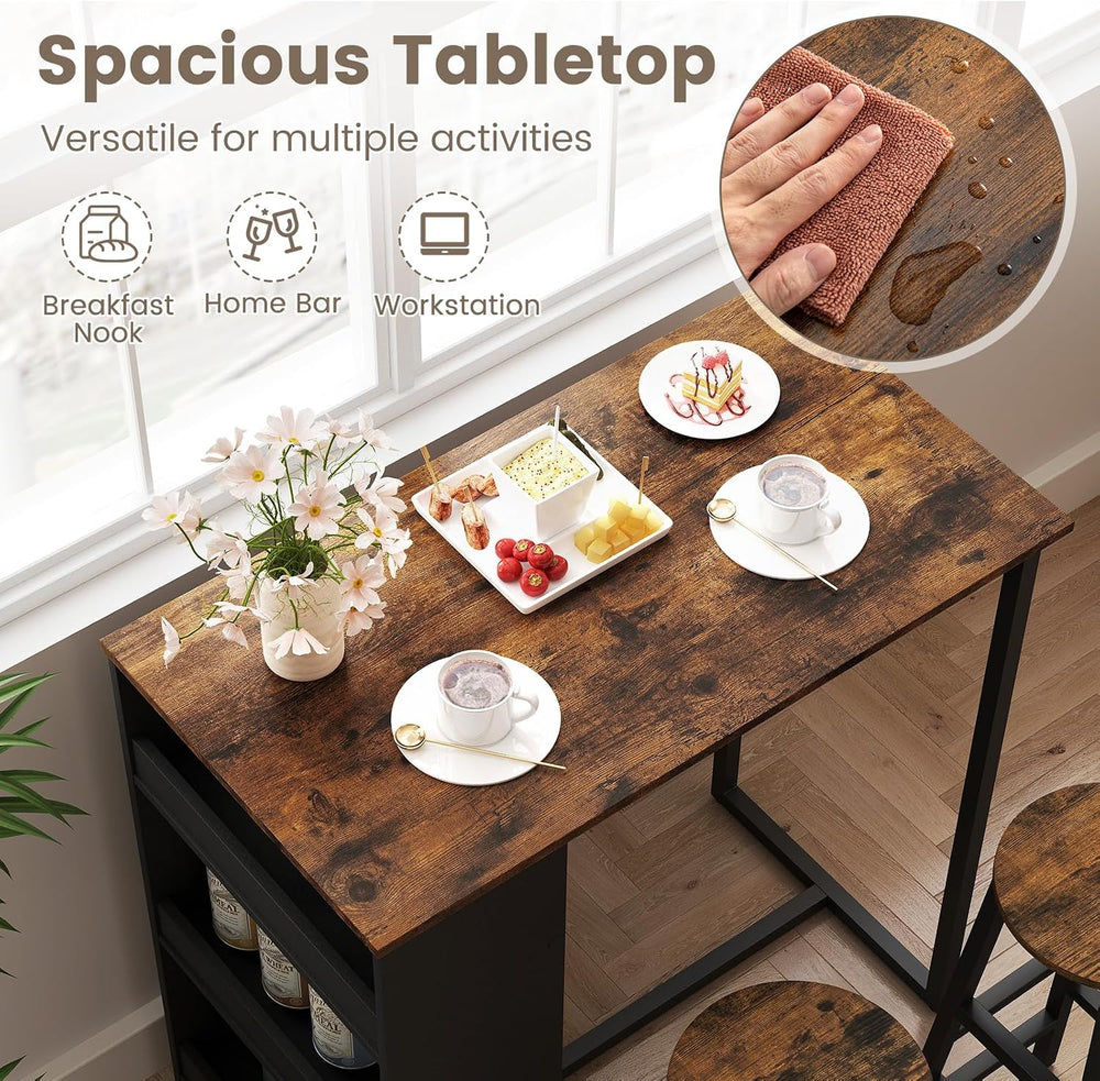COSTWAY 3-Piece Bar Table Set, 36" Counter Height Breakfast Table with 3...