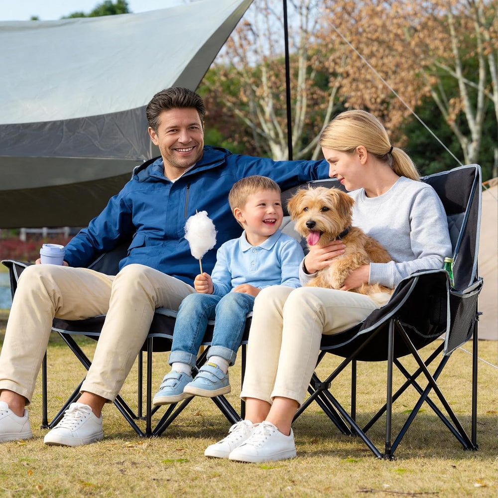 Padded 3 Person Camping Chair Oversized Camping Couch, Heavy Duty Folding Dou...