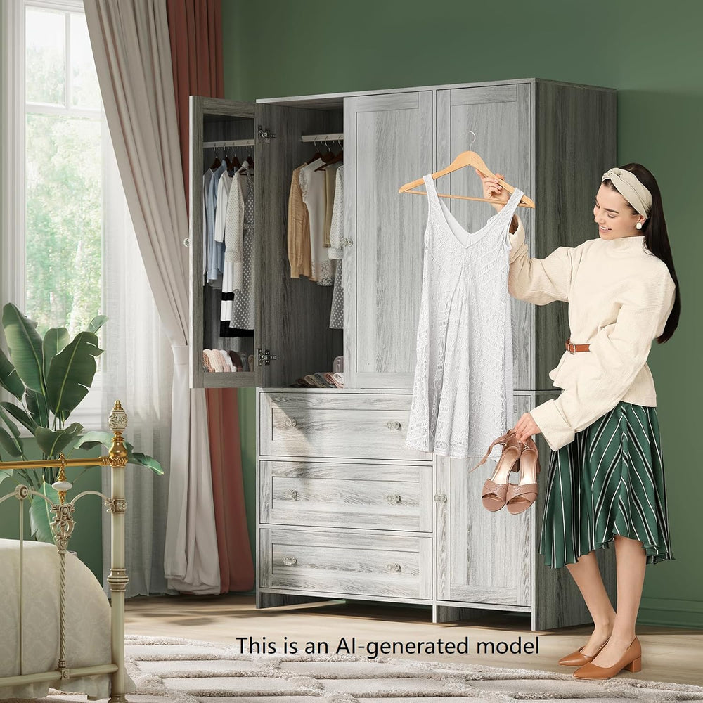 VOWNER 71" H Armoire Wardrobe Closet with 3 Drawers and Mirror