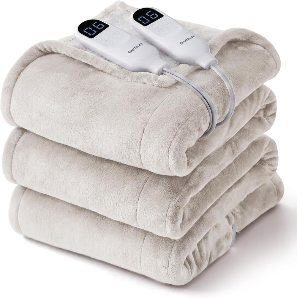 Bedsure Heated Blanket Queen Size, Dual Control Electric Blanket, Cream