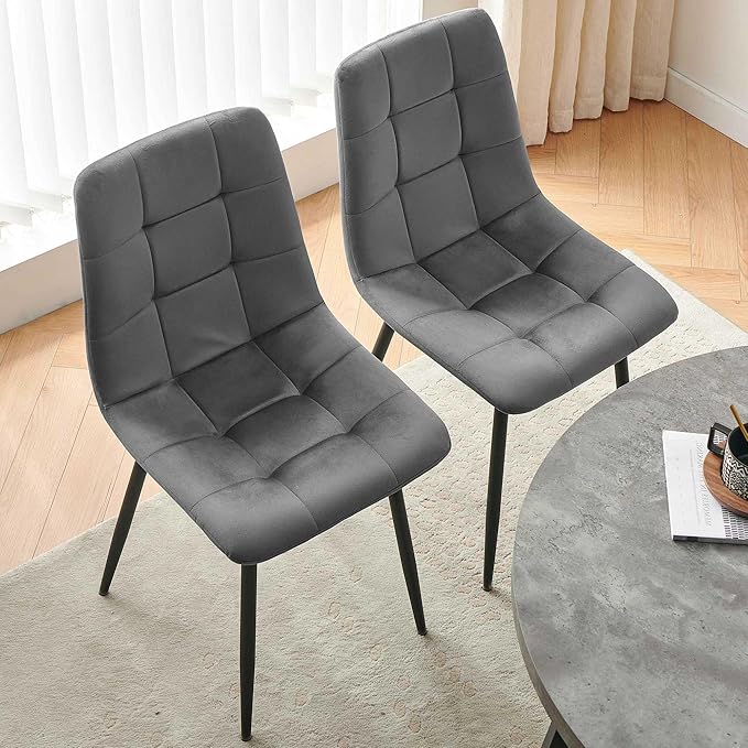 Velvet Dining Chairs Set of 4 - Grey Dining Room Chairs with Metal Legs Ideal...
