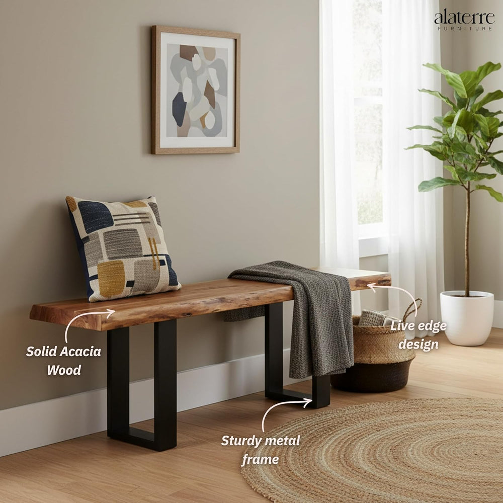 Alaterre Furniture Alpine Live Edge Solid Wood 48" Bench with Metal Legs...