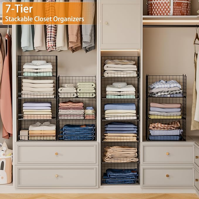 Yociyoga 7-Tier Stackable Closet Organizers and Storage Shelves, Foldable