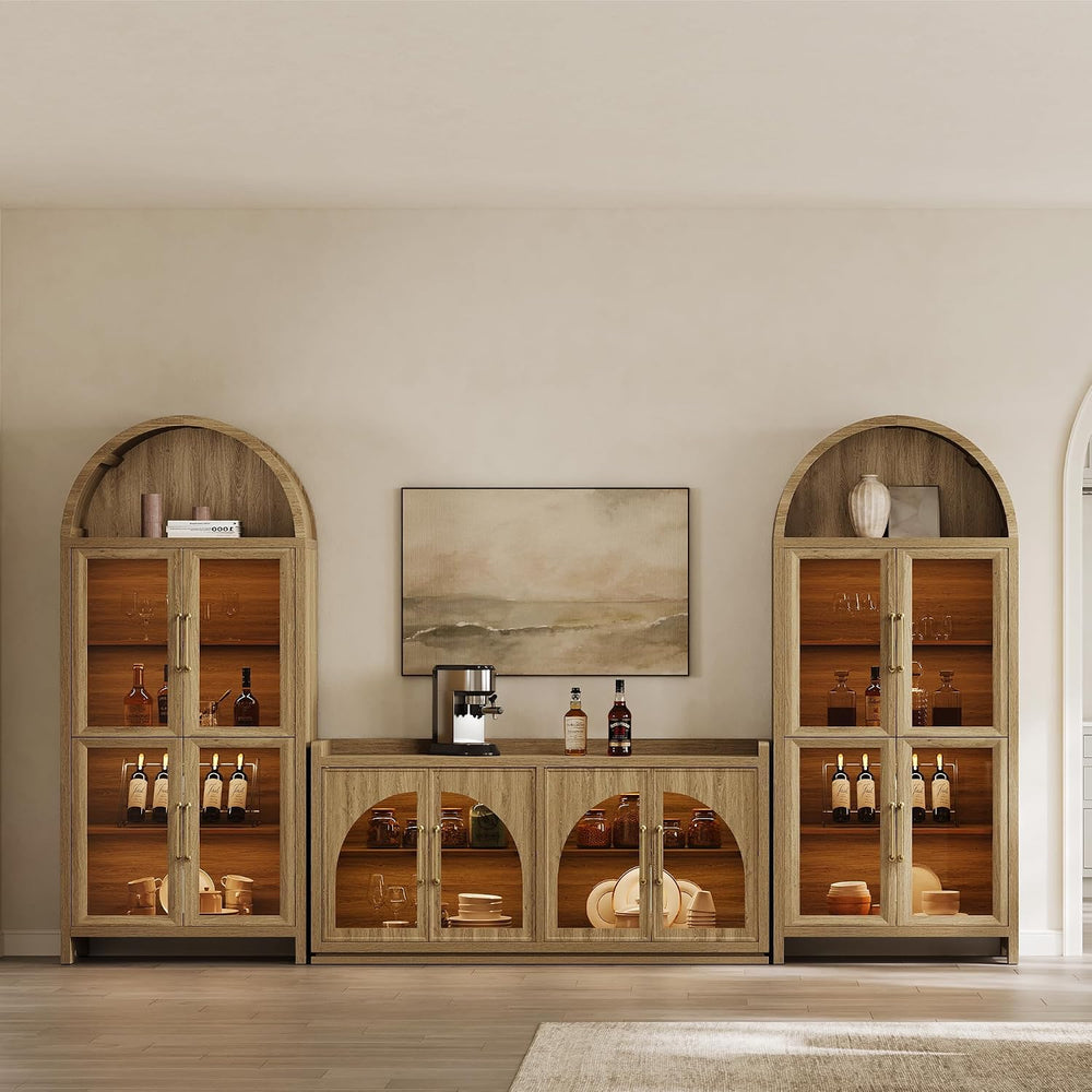 SICOTAS Sideboard Buffet Cabinet with Storage and LED Lights-Modern Large Cre...
