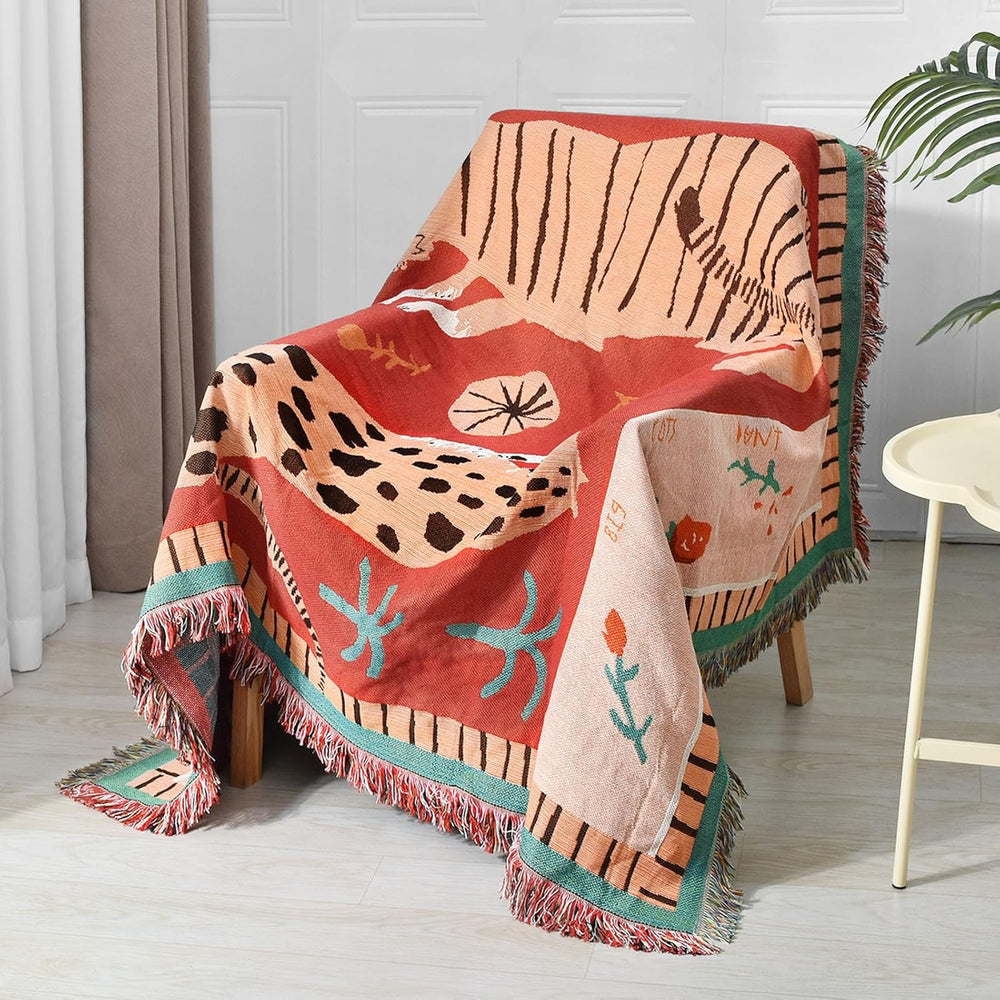 Boho Throw Blanket Reversible Woven Bohemian Tapestry Room Decor