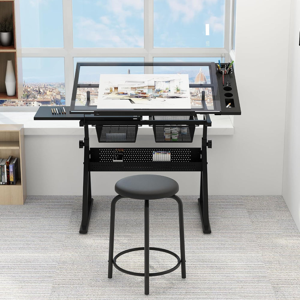 Drafting Table w/Stool, Height Adjustable Multifunctional Drawing Table | Art...
