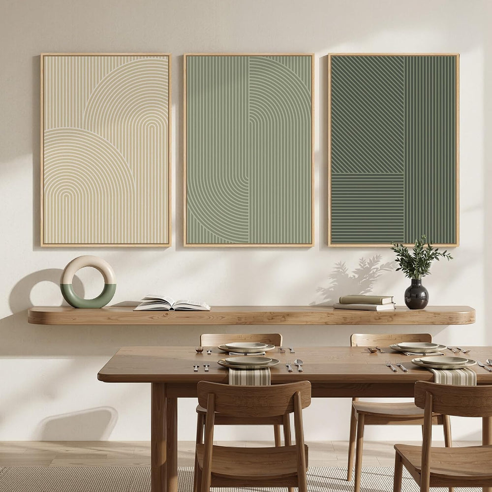 Large Framed Green Neutral Beige Abstract Wall Art for Living Room, 24x36