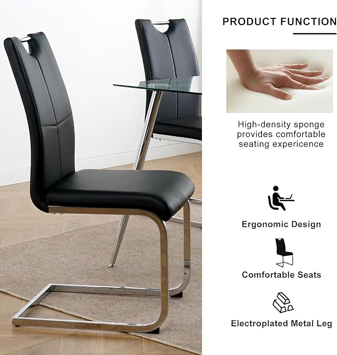 Goujxcy Dining Chairs Set of 2, Modern High Back Kitchen Chairs with Metal Le...
