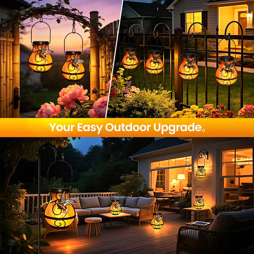 2 Pack Solar Lanterns Outdoor Waterproof, Plastic Flickering Flame Lights wit...