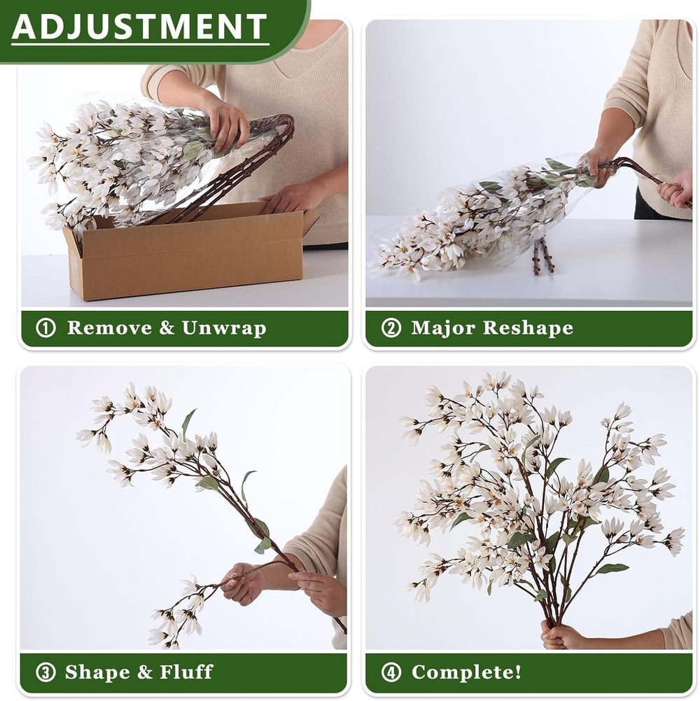 YXZZWL 4Pcs 36" Fake Magnolia Champaca Silk Flower Stems for Vase (White)