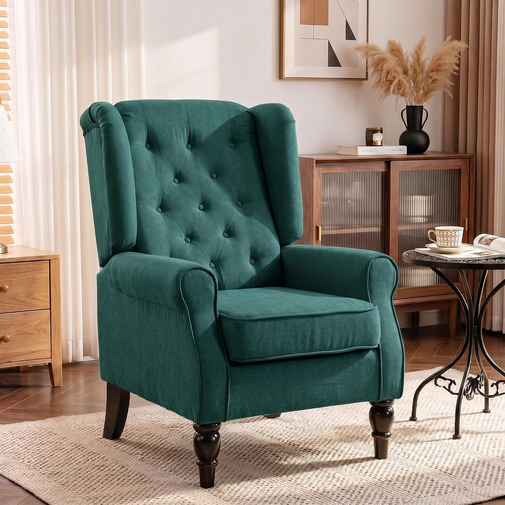 HOMCOM Comfy Accent Chair for Living Room, Wingback Armchair, Dark Green