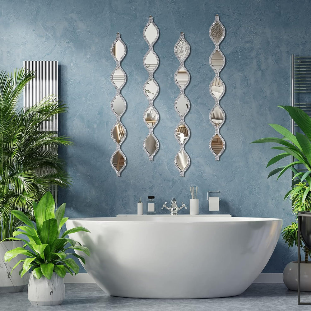 BBTO 4 Pcs Teardrop Mirror Wall Decor Silver Long Mirror Home Decorative