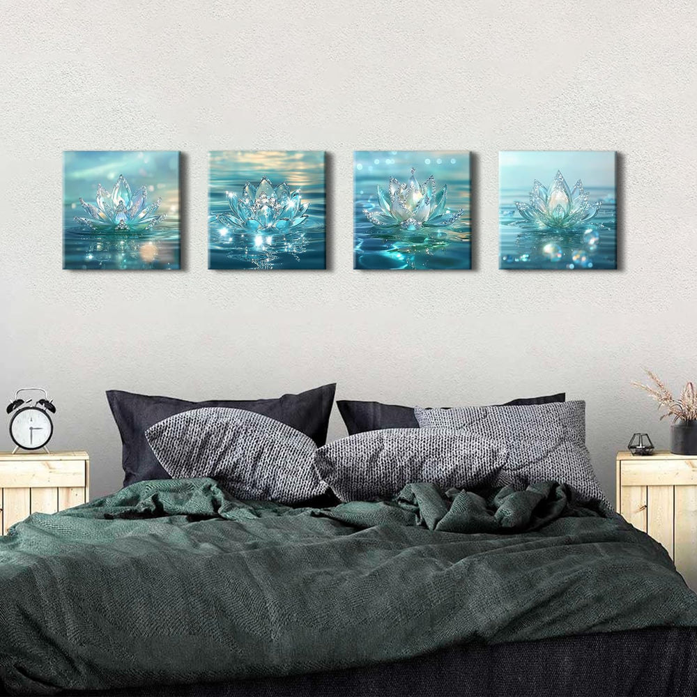 Lotus Flower Wall Art Teal Bathroom Wall Decor Zen Picture for Walls Canvas P...