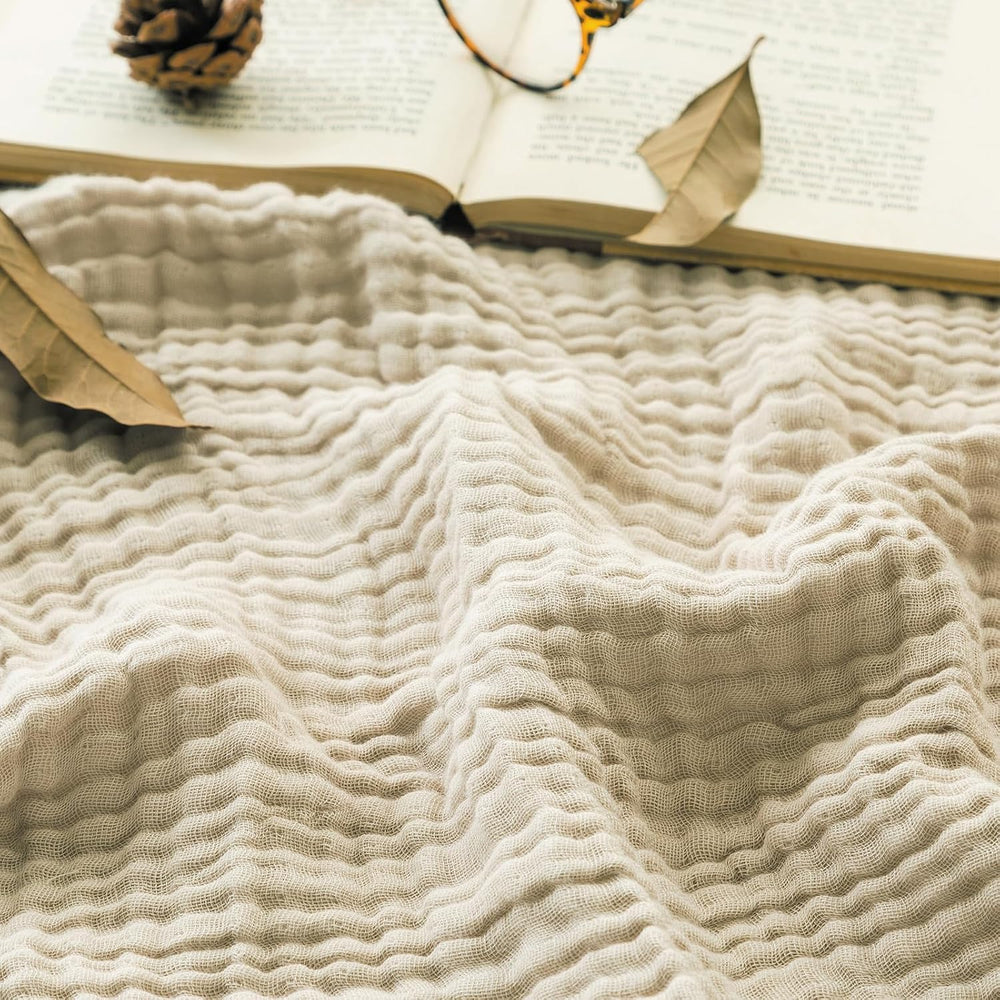 EMME Muslin Blankets for Adults Twin Size Breathable Soft Beige 60" x 80...