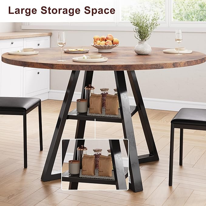 Round Dining Table for 4,Kitchen Dining Room Circle Dinner Pedestal Table,Spa...