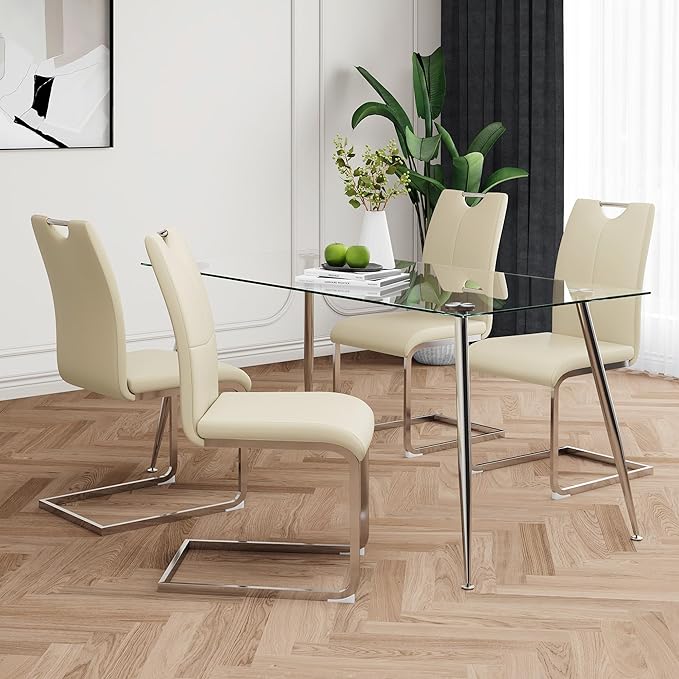 Goujxcy Dining Chairs Set of 2, Modern High Back Kitchen Chairs with Metal Le...
