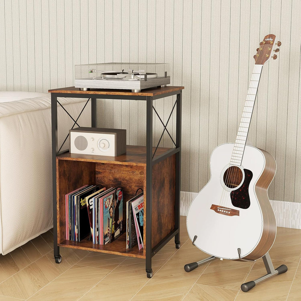 LOKO 3-Tier Rolling Record Player Stand, Mobile Turntable Stand with Power Ou...