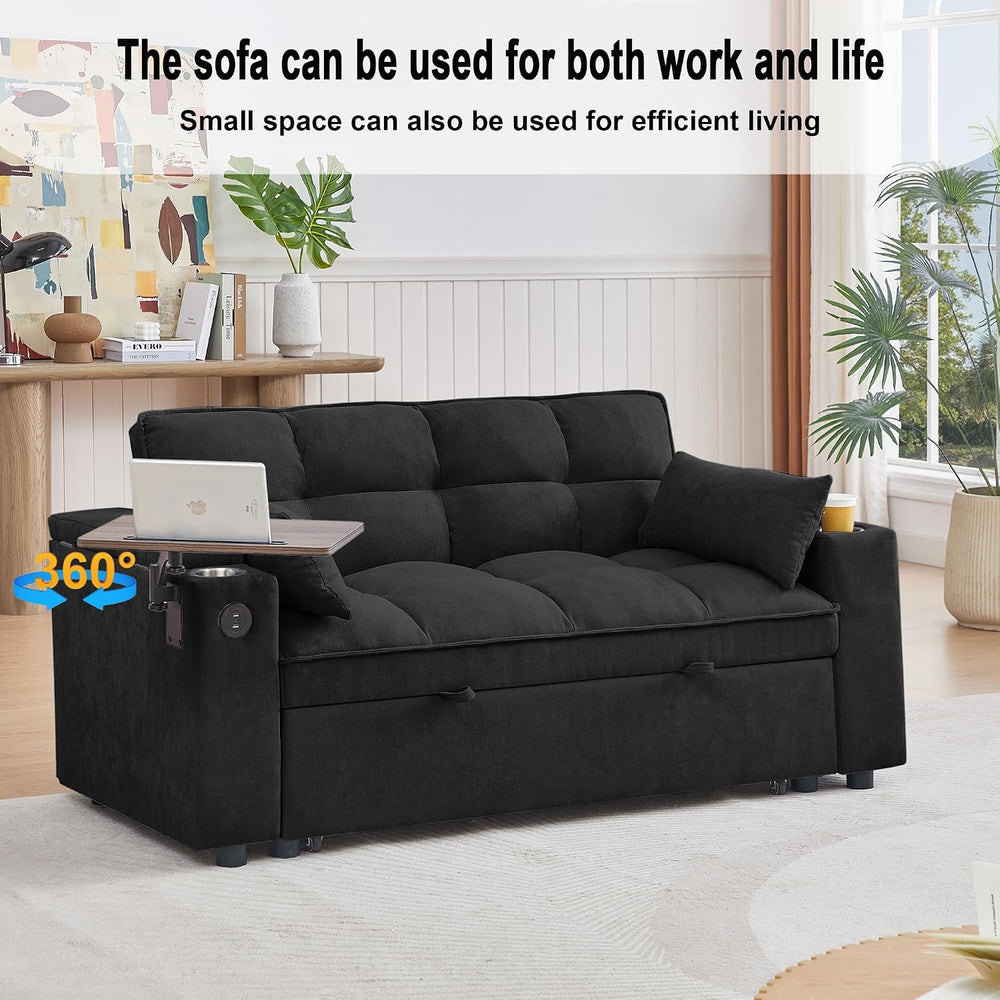 hansones 66" Multi-Functional Pull-Out Sofa Bed with Hidden Side Table, ...