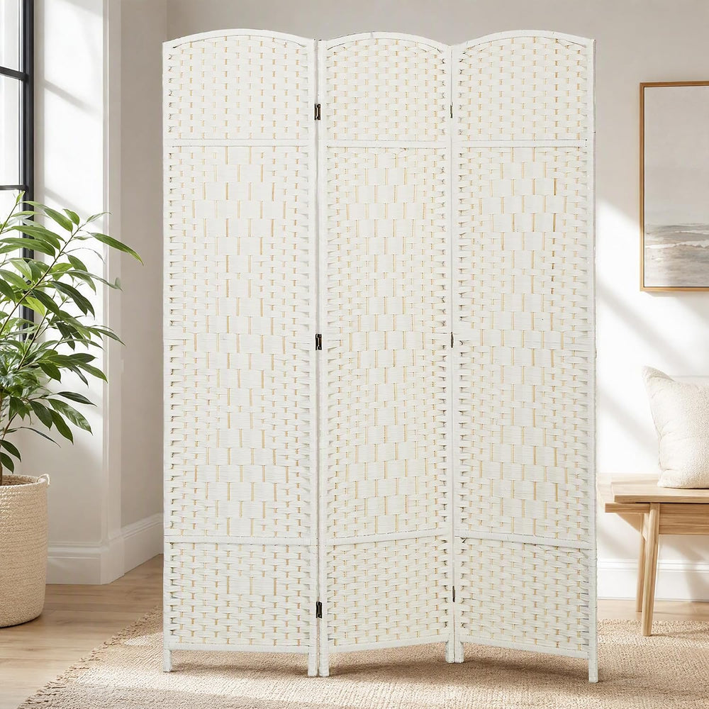 HOMCOM 3 Panel Room Divider 6 Ft Privacy Screen Hand-Woven White