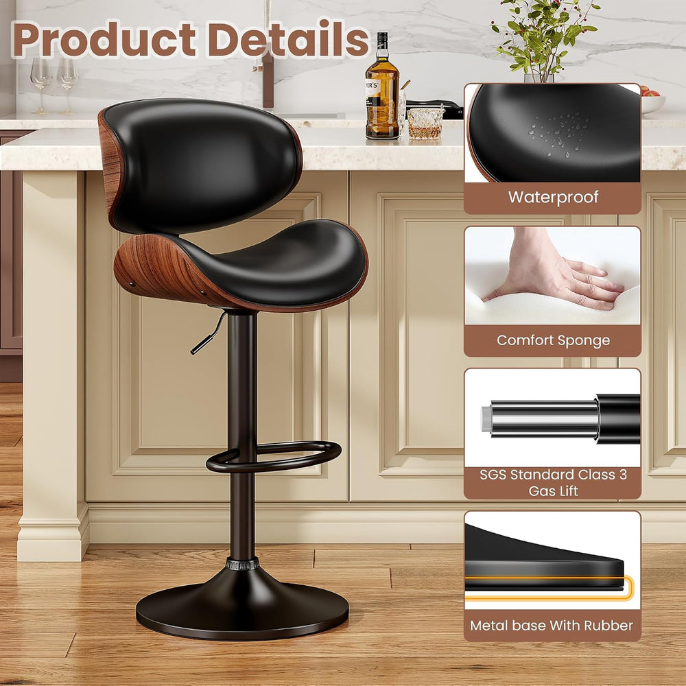 YaFiti Swivel Bar Stools Set of 2, Bar Stools for Kitchen Counter, Black | Co...