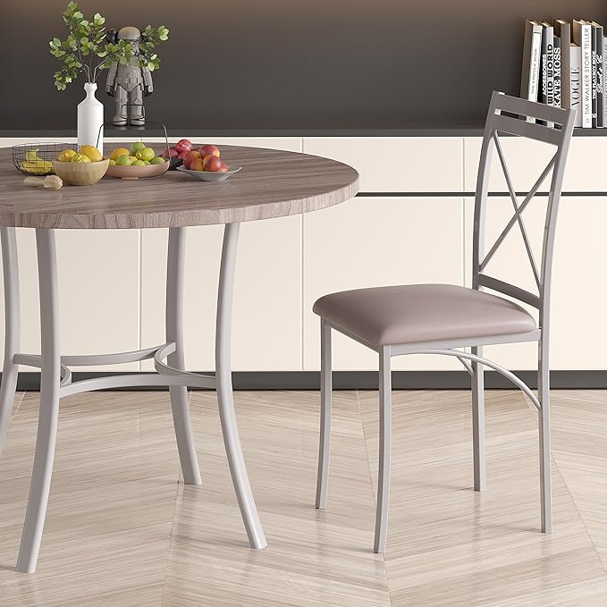 VECELO Metal Dining Chairs Set of 4, Steel Legs and PU Leather Cushion Seats ...