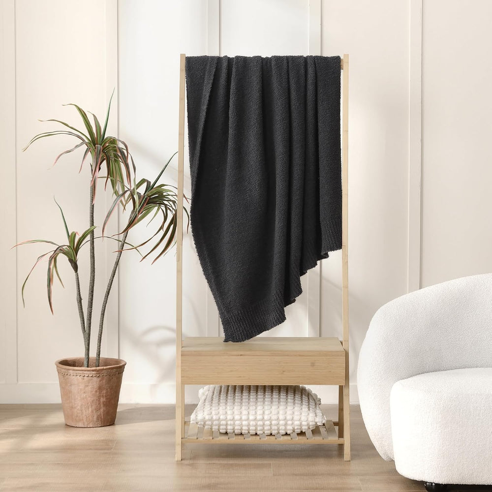 Knitted Dark Grey Black Throw Twin Size Blanket Polyester Soft Fleece Blanket...