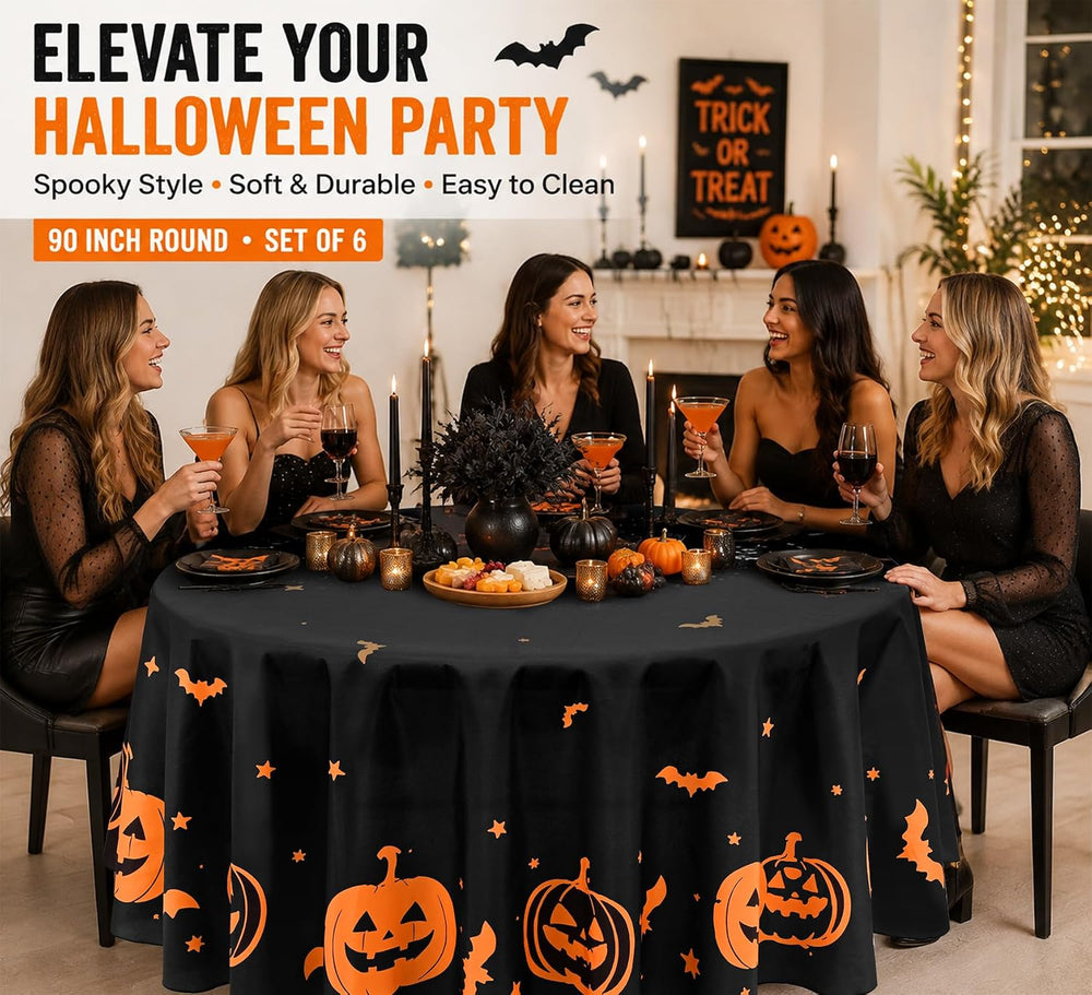 Pesonlook 6 Pack Halloween Tablecloth Round 90 Inch Pumpkin Table Cloth