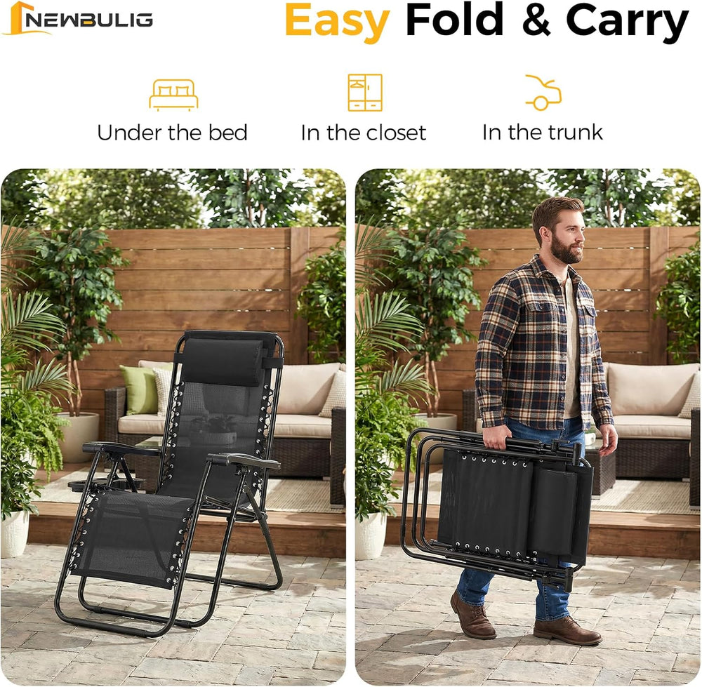 NEWBULIG Zero Gravity Chairs Set of 2, Folding Lounge Chair, Modern Black | P...