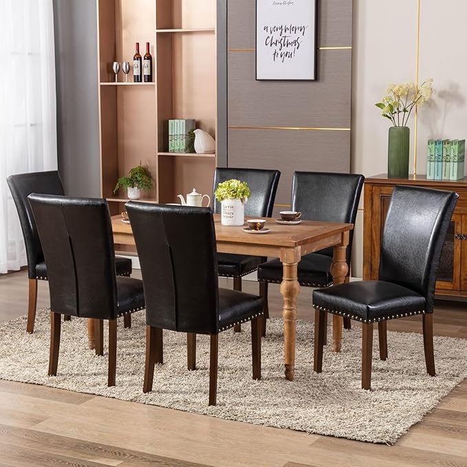 COLAMY Upholstered Parsons Dining Chairs Set of 2, PU Leather Dining Room Kit...