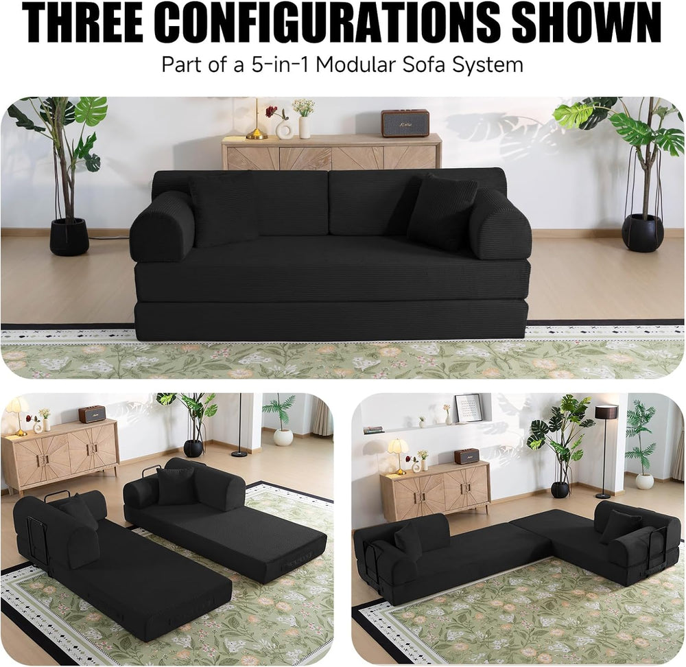 79" Memory Foam Sofa Bed, High Backrest Convertible Futon Boneless Couch