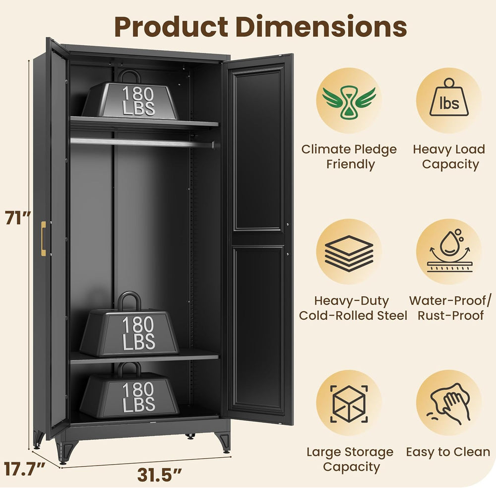 71" Tall Metal Armoire Wardrobe Closet with Shelves and Doors