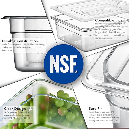 CURTA 6-Pack 1/2 Size 4" Deep NSF Polycarbonate Food Pans | Dishwasher &...