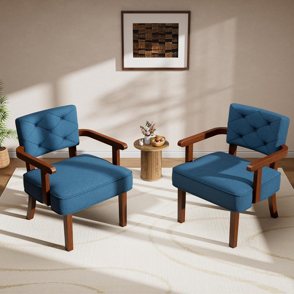 Accent Chairs Set of 2, Mid-Century Modern Arm Chairs with Wood Arms