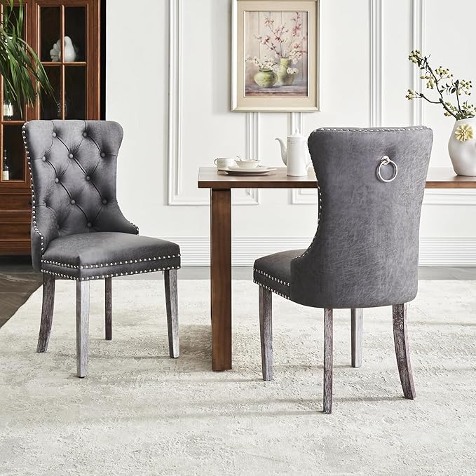 Kiztir Leather Dining Chairs Set of 2, Upholstered Dining Chair with Nailhead...
