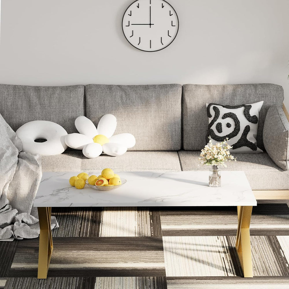 Wolawu Coffee Table Living Room Table White Center Table, Simple Modern Faux ...