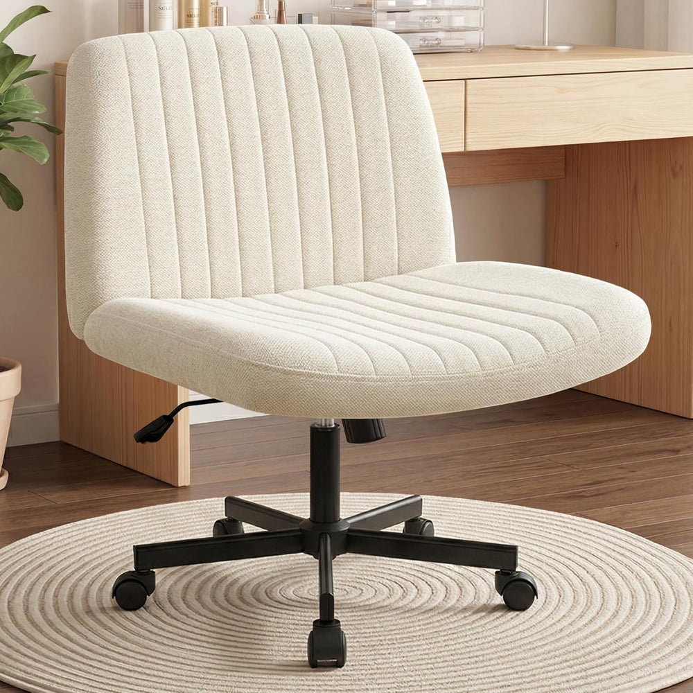 Orange Factory Criss Cross Chair, Wide Fabric Vanity Desk Seat, Beige Wheel |...