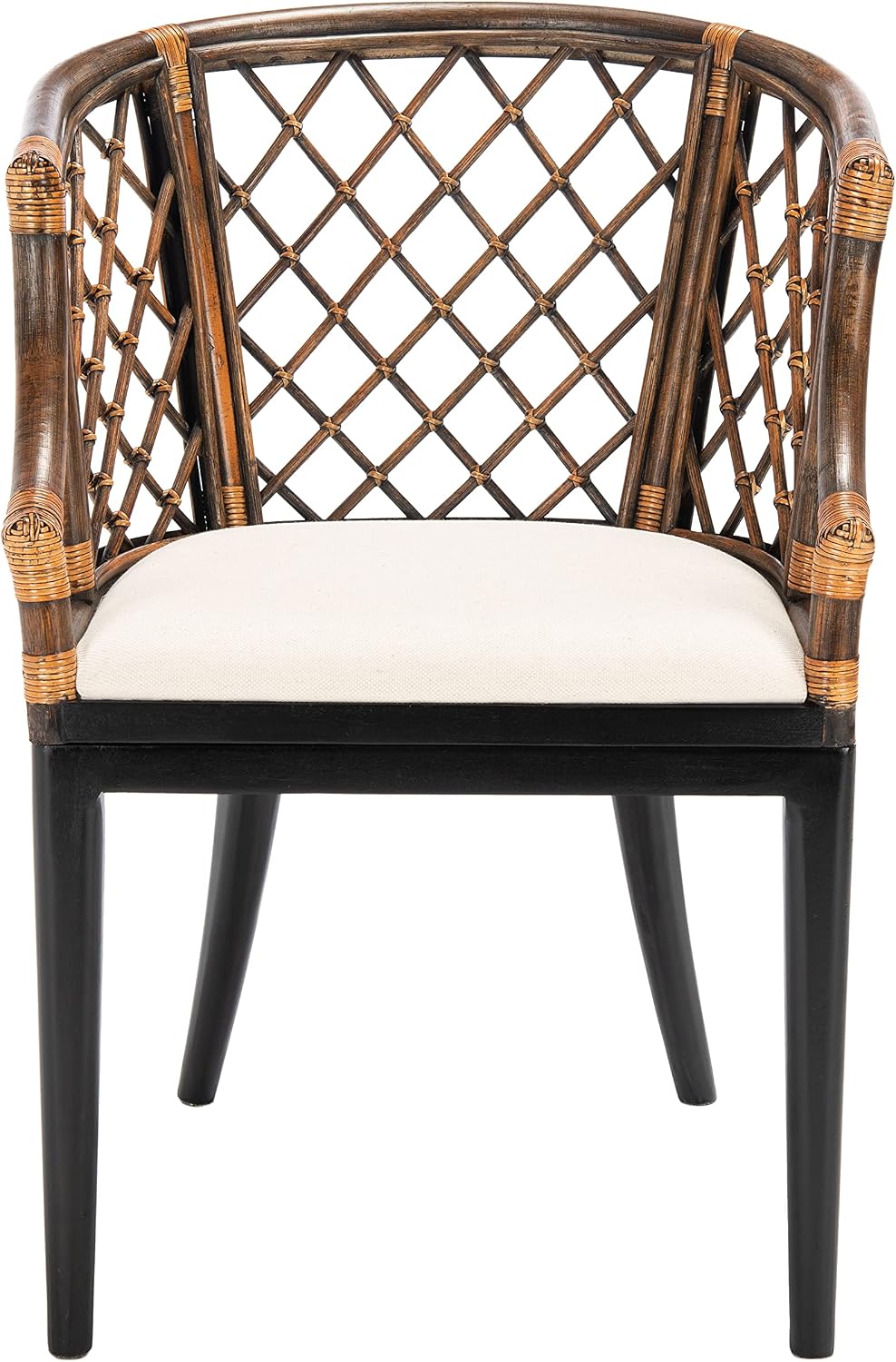 SAFAVIEH Carlotta Rattan Arm Chair 19.3”, Solid Wood Brown & Black SEA4013C