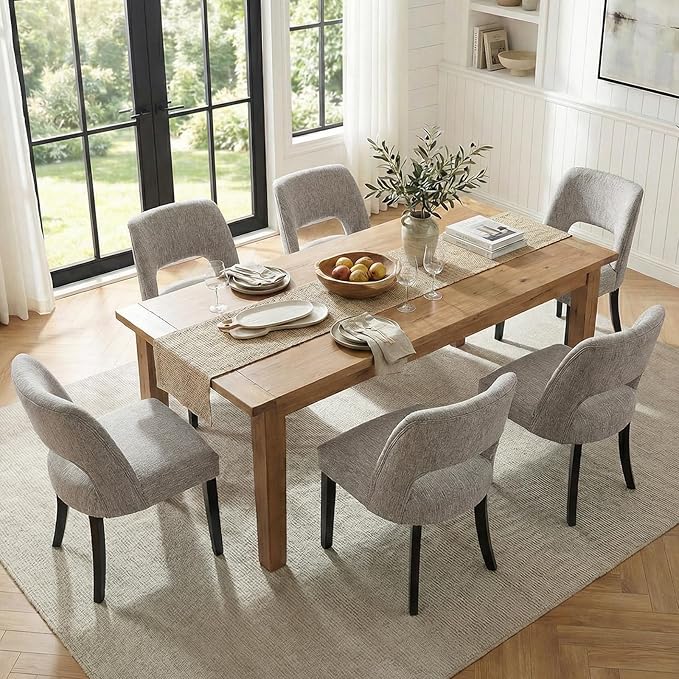 keoni Wooden Dining Chairs Set of 2, Mid Century Modern Upholstered Dining Ro...