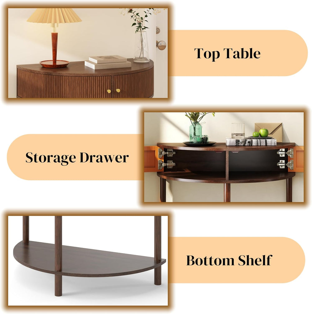 Knocbel Half Moon Console Table with Wave-Pattern Door, Semi-Circle Sofa End ...