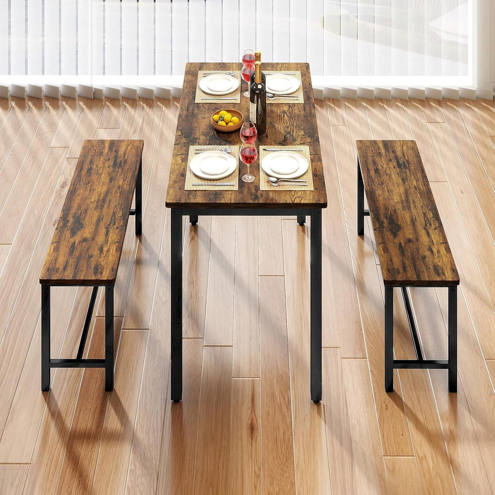Rovibek Dining Table Set for 4 with 2 Benches – Space-Saving Kitchen Table Se...