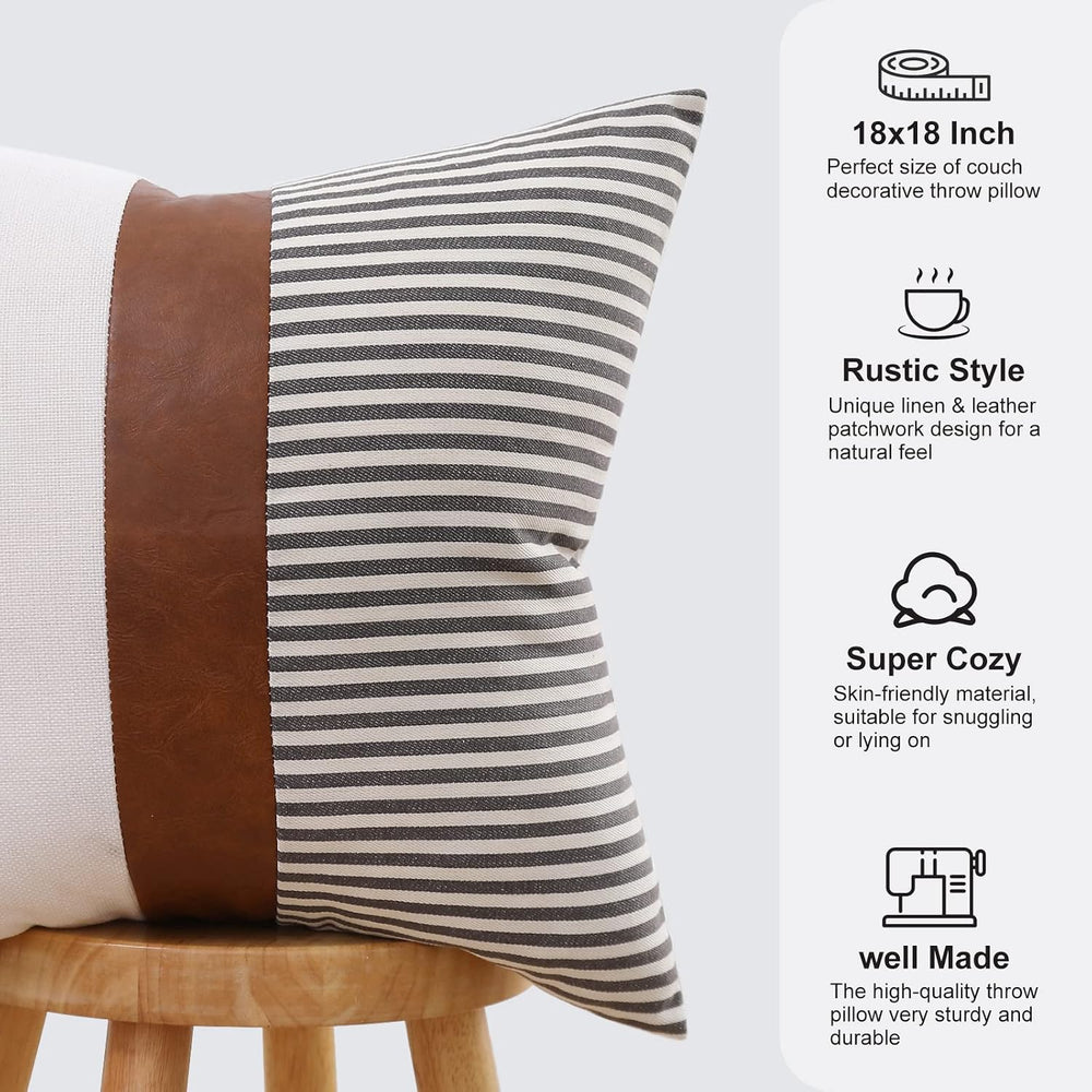 Mecatny Faux Leather Throw Pillows 18x18 Set of 2 with Inserts Grey